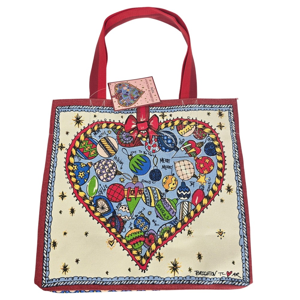Brighton Celebrate Holiday Tote Bag Canvas Heart 14" Shopper Christmas Shopping